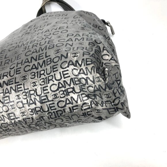 CHANEL logo Unlimited Drawstring Tote bag Shoulder Bag Nylon Silver/Black - Picture 14 of 16